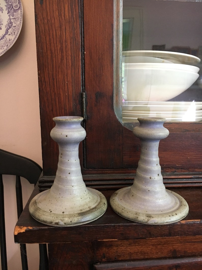 ny Roycroft candle sticks are stunning in gorgeous shades of dusty lavender made in east aurora