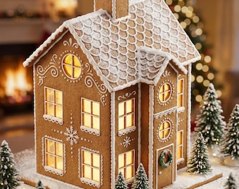 Gingerbread House Villa Template | Printable PDF House Pattern | Christmas DIY Project