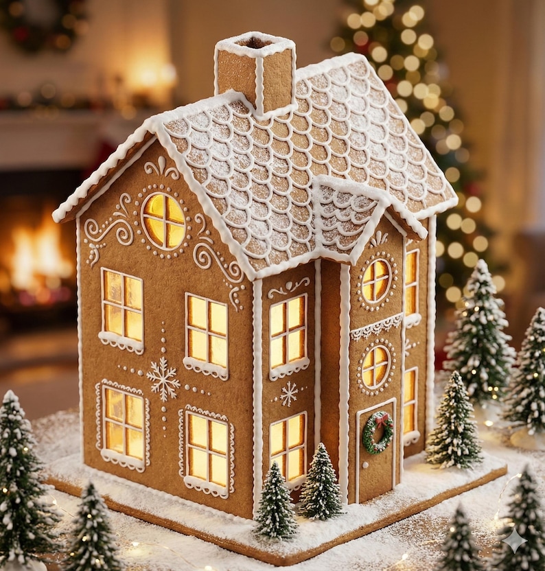 Gingerbread House Villa Template | Printable PDF House Pattern ...