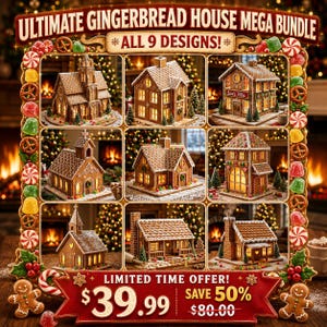 MEGA 9x Gingerbread House Template Bundle - Ultimate Architect DIY Pattern - INSTANT Download Xmas Project