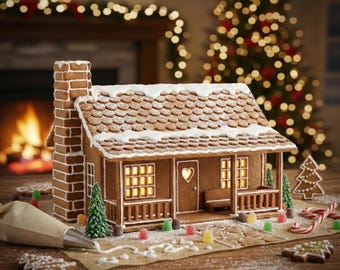 Gingerbread House Cottage Template | Cozy Cabin Printable PDF Pattern (Easy Porch Design)