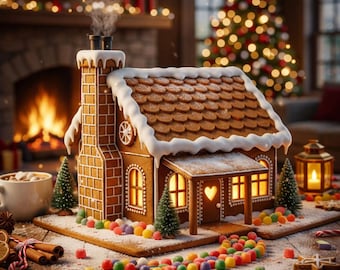 Gingerbread House Cottage Template | Printable PDF Pattern | Christmas DIY Project