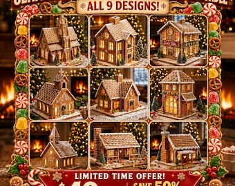 MEGA 9x Gingerbread House Template Bundle - Ultimate Architect DIY Pattern - INSTANT Download Xmas Project