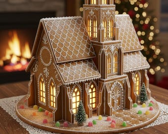 Gingerbread House Church Template | Printable PDF Pattern | Christmas DIY Project