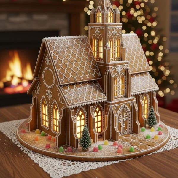 Gingerbread House Church Template | Printable PDF Pattern | Christmas DIY Project
