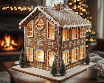 Sjabloon peperkoekhuisje | Afdrukbare pdf Gingerbread Villa-patroon | DIY-kerstproject
