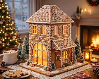 Gingerbread House Bakery Template | Printable Christmas House PDF Pattern