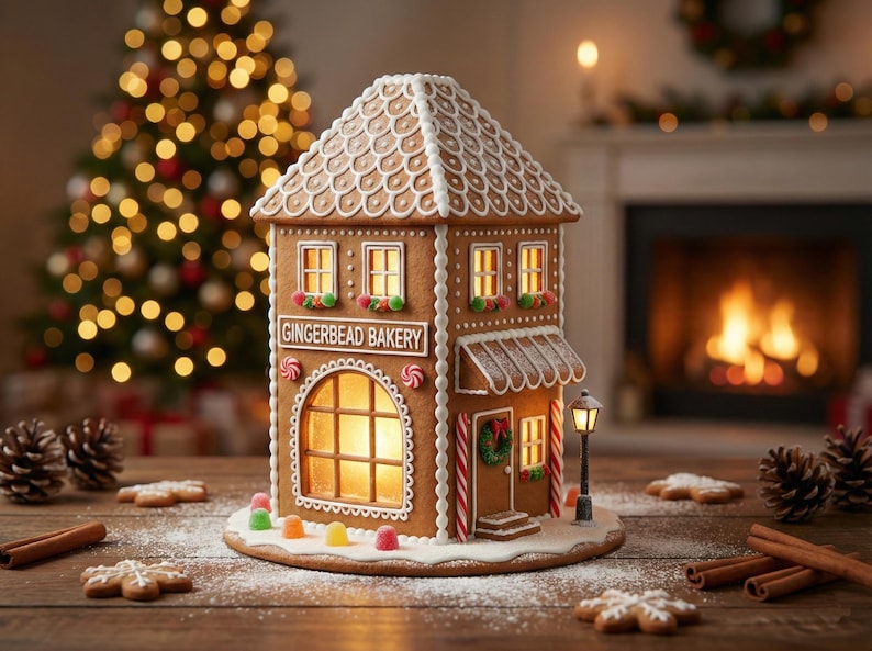 Gingerbread House Bakery Template | Printable Christmas House PDF Pattern