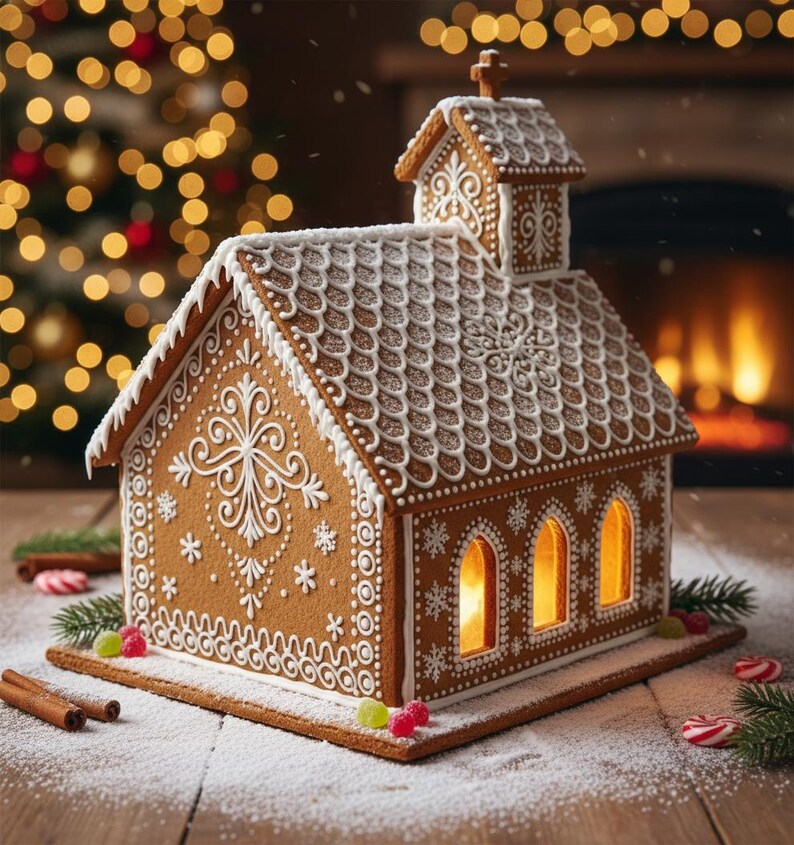 Gingerbread Church Template Printable PDF Pattern (easy & Classic