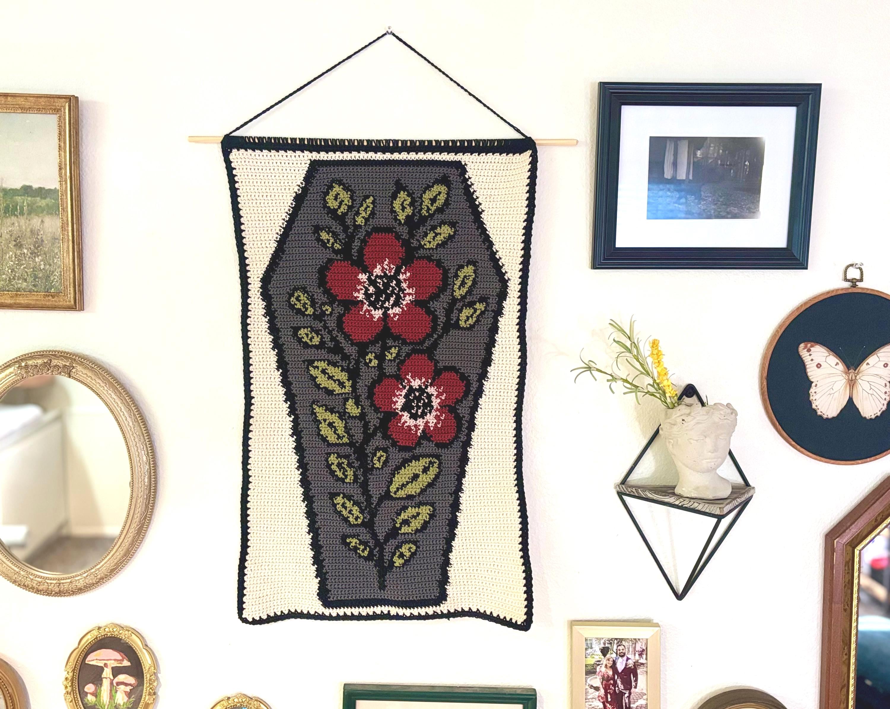 34 Goth Crochet Patterns for Dark, Witchy, and Alternative Makes 23 Coffin Bloom Crochet Tapestry