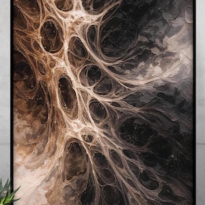 Calcified Flow Network – Charcoal & Copper Abstract Science Wall Art | Impasto Texture Printable, Digital Download