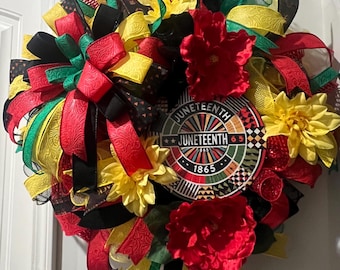 Juneteenth Wreath for Front Door /Pan- African Freedom Day Decor