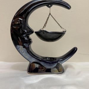 Vintage 1980s Marex Accents Midnight Blue Glazed Ceramic Crescent Moon Wax Melt Warmer – Handmade in Poland, Whimsigoth decor