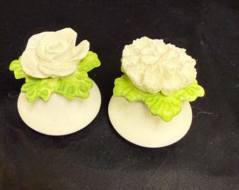 Vintage Aynsley Fine Bone China Salt and Pepper Shakers - Hand-Modelled White Rose & Carnation - Made in England