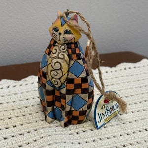 Vintage 2003 Jim Shore Heartwood Creek Abigail Cat Ornament Retired Patchwork Kitty Figurine with Original Tags