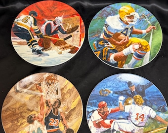Complete 1985 Avon Moments of Victory Plate Set - All 4 Sports w/ Boxes & Leaflets