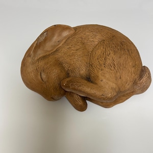 Handmade Brown Ceramic Sleeping Bunny - Textured Rabbit Figurine - 70s Cottagecore Style Shelf Sitter