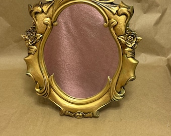 Vintage 1980s Ornate Gold Vanity Mirror 13x10 Tabletop & Wall Mount Rococo