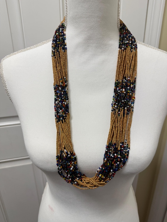 Boho Wood Bead Statement Necklace | Colorful Seed… - image 1