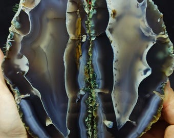 XL 3D Unique View Agate, Blue and Purple Banded Agate, Cut and Polished Turkish Agate Pair,  Raw and Rough Mineral Specimen.