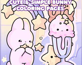 Kawaii Bunny Coloring Book | Hand-Drawn Chibi Animals and Cute Friends | 8 Easy Pages for Kids and Adults | PDF