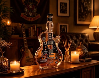Whiskykaraf in gitaarvorm, decoratieve fles in rockstijl, bourbontumbler