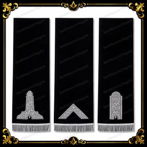 Blue Lodge Officers Pedestal Covers Set of 3 – Silver Bullion Hand Embroidered Velvet Masonic Covers – Freemason Lodge Altar Decor