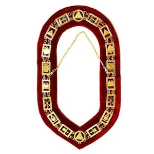 Royal Arch Chapter Chain Necklace – Gold Plated on Red Velvet | Masonic Regalia