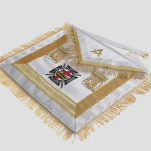 Knights Templar Apron White & Gold – Sir Knight Commandery Masonic Regalia | Handmade or Machine Embroidery (Lambskin or Synthetic)