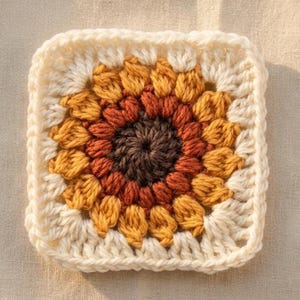 Sunburst Granny Square Pattern PDF, Easy Crochet Flower Motif, Blanket Bag Pillow Square