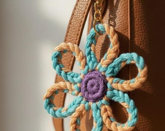 Crochet Flower Bag Charm Pattern PDF – Floral Keychain, Easy Crochet Accessory