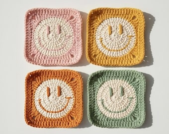 Happy Face Granny Square Pattern PDF – Smiley Crochet Motif, Beginner Friendly