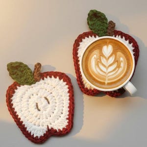 Apple Coaster Crochet Pattern • Fruit Mug Rug • Kitchen Decor PDF