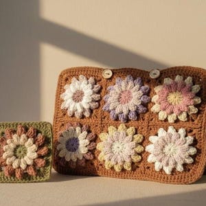 Daisy Granny Square Crochet Pattern PDF – 3D Flower Motif for Bags, Blankets & More