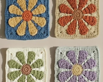 Retro Daisy Granny Square Crochet Pattern PDF | Vintage Flower Motif