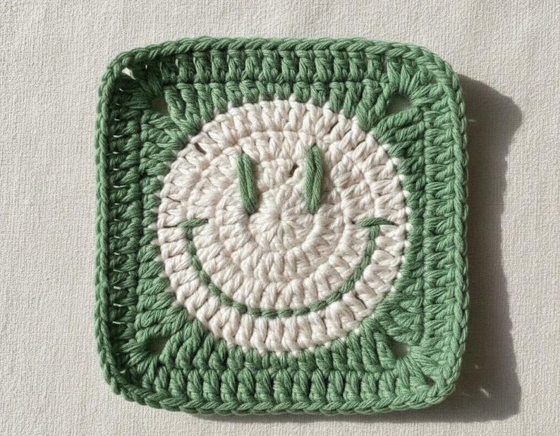 Happy Face Granny Square Pattern PDF – Smiley Crochet Motif, Beginner ...