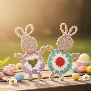 Bunny Appliqué Crochet Pattern PDF | Easter Granny Square | Spring Crochet Decor