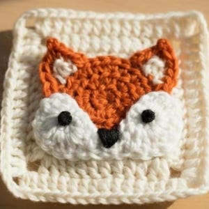 Patrón de crochet cuadrado de abuela zorro (PDF), motivo de animales del bosque, bloque de manta para bebé, tutorial para principiantes