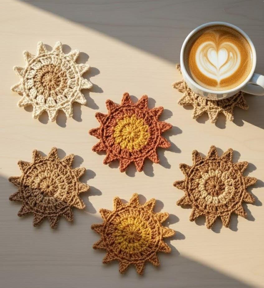 38 Sunburst Crochet Patterns for Blankets, Bags, Tops, and Home Decor 17 Sunburst Crochet Coaster