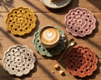 Patrón de posavasos de crochet en PDF / Posavasos de encaje redondo fácil / Apto para principiantes