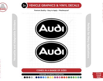 2 pegatinas de vinilo para Audi - Ovaladas, universales, impermeables, varios colores y tamaños