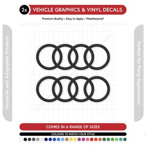 2 adesivi in vinile per auto con anelli Audi - Vestibilità universale, vari colori e dimensioni
