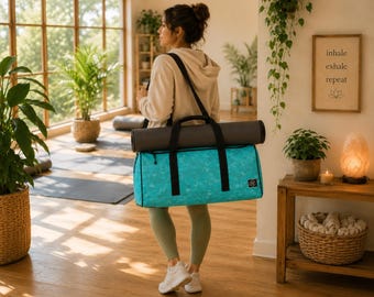 Borsa da viaggio con cristalli turchesi, borsa da palestra per yoga, borsa da viaggio con cristalli, borsa da weekend per il chakra della gola, borsa da viaggio boho