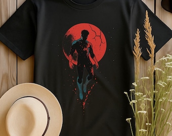 Invincible Shirt, Invincibles Space Scene Shirt, Mark Grayson Blood Splatter Shirt,Superhero Silhouette Graphic, Comic-Inspired Space Design