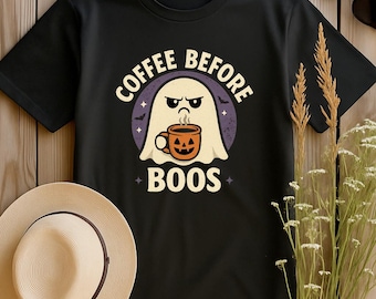 Coffee Before Boos Shirt | Halloween Ghost Coffee Tee | Spooky Season Gift | Funny | S-4XL