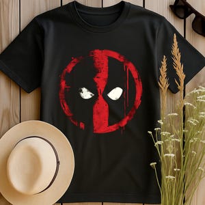 Deadpool paint drip mask, destressed red with white eyes logo