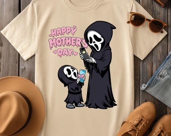 Happy Mother’s Day Scream Horror Shirt, Funny Scary Mom Gift Tee, Retro Phone vs Smartphone Graphic, Cute Ghostface Mother’s Day Shirt