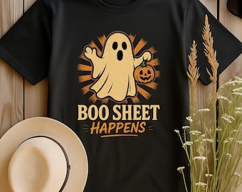 Boo Sheet Happens Shirt | Funny Halloween Ghost Tee | Spooky Season Gift | Retro Style | S-4XL