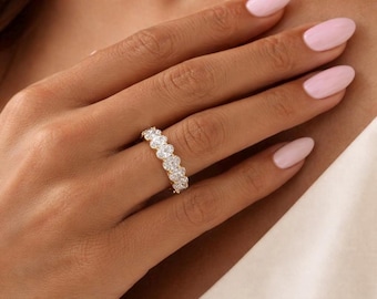 Oval Eternity Ring, Gold CZ Band, Statement Stacking Ring, Bridal Jewelry