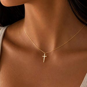 14k Classic Gold Cross Necklace, Dainty Sterling Silver Jewelry, Christian Gift